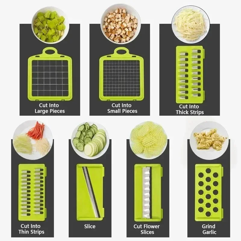 Hot 14/16 in 1 Multifunctional Vegetable Chopper Slicer Shredder with Basket Fruit Slicer Potato Shredder Carrot Grind Gadgets