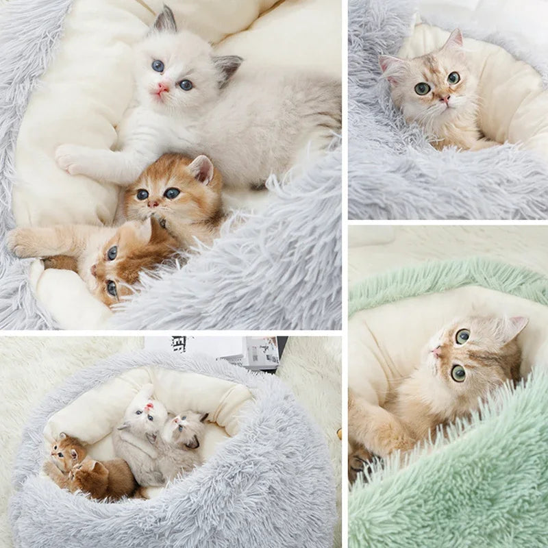 Winter Plush Pet Cat Bed Round Cat Cushion Cat House 2 In 1 Warm Cats Basket Pet Sleep Bag Kitten Nest Kennel for Small Dog Cats